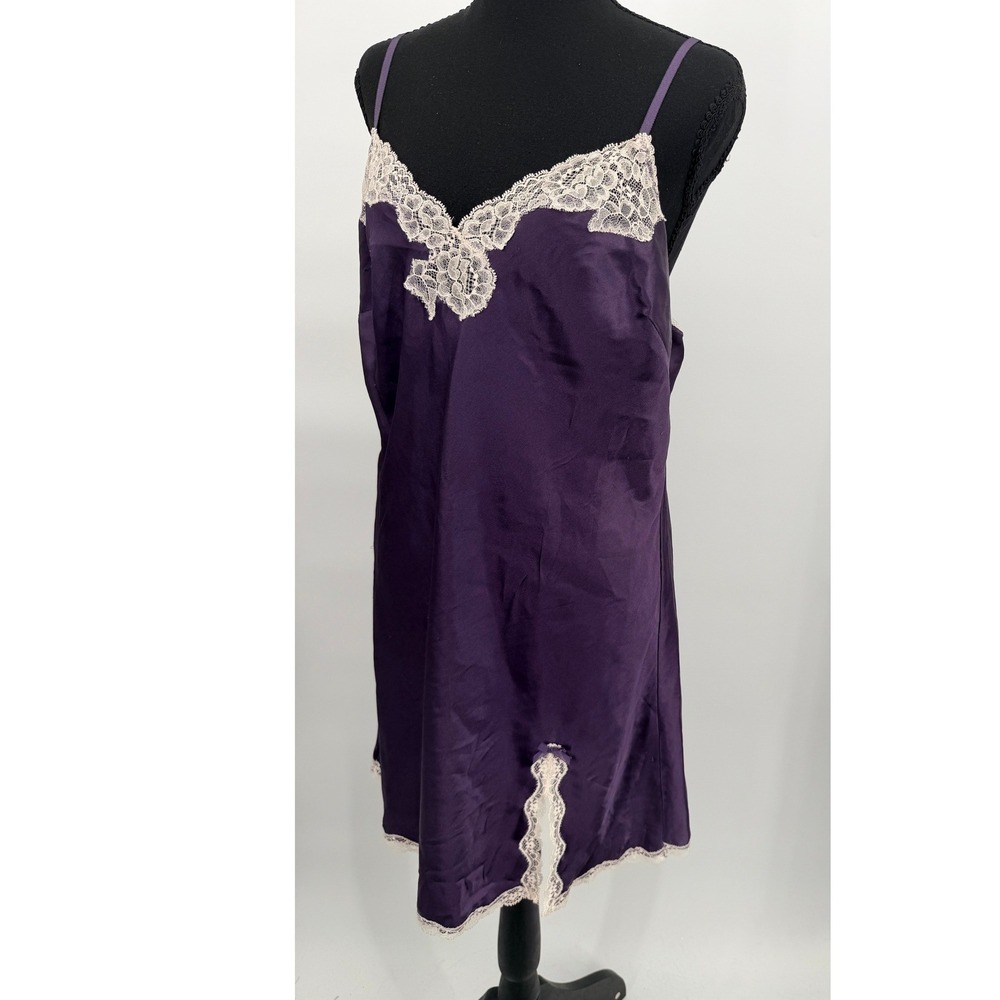 Victoria's Secret Chemise Women Large Purple Good Lace Trim Satin Slip Dress
